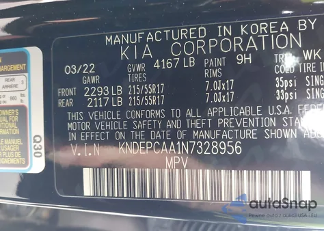 2022 Kia Seltos Lx из США, поврежденный, VIN KNDEPCAA1N7328956